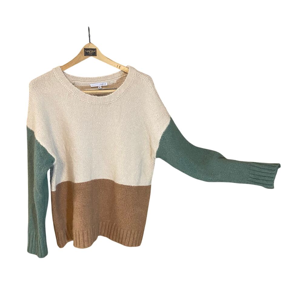 Baltic Born XL Colorblock Sweater Cream Sage Brown Chunky Knit Cozy Fall comfy